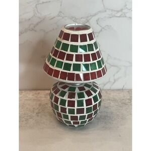 Vtg Red And Green Mosaic Tea Light Holder 6" tall